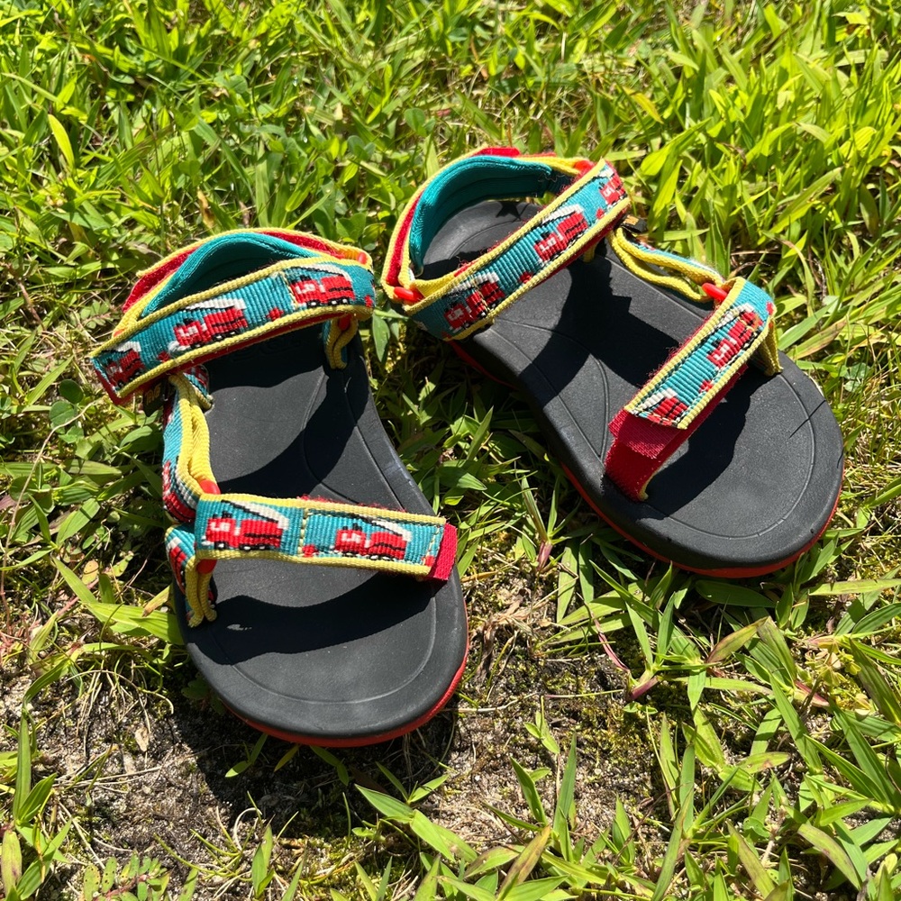 Boys Teva Sandals With Fire Trucks